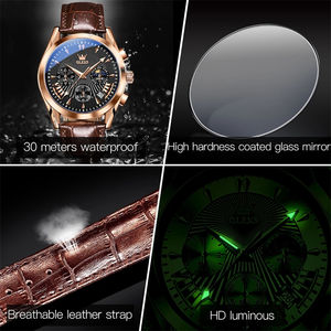 Reloj de Cuarzo Multifuncional para Hombre Olevs 2876, Estilo Ejecutivo, Correa de Cuero, Resistente al Agua, Cronógrafo, <span class=keywords><strong>Calendario</strong></span> - Product Image 6