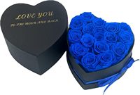 Kotak Bunga Mawar Awet Bentuk Hati Grosir - Hadiah Hari Valentine & Hari Ibu untuknya, Bunga Abadi (Biru 16 Mawar)