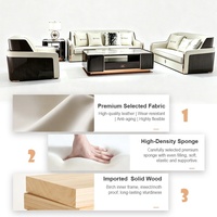 Ensemble de meubles de salon de luxe en cuir crème, canapé, causeuse, fauteuil, bois foncé, or rose, solution complète pour villa personnalisée