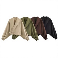 Nouvelle Collection Été 2026 – Veste Courte Femme Unie en Polyester Style Urbain avec Grand Col Revers W107 8924