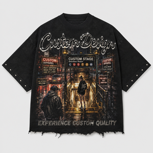 T-shirt Homme Oversize en Coton Lourd 300 g/m² avec Strass et Motifs, Lavage Vintage, Épaules Tombantes, Style Streetwear, Logo Personnalisé, OEM - Product Image 1