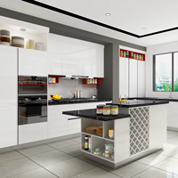 Meubles de cuisine de luxe sans poignées, style moderne italien minimaliste, en bois grainé, modulaires