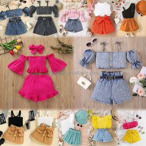 Ensemble formel d'été à manches courtes pour nouvelles filles Vente en gros Robe pour enfants Robe de mariage pour enfants Costume pour filles