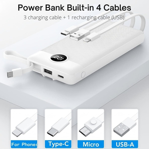 Cadeau d'entreprise, batterie externe de qualité supérieure 10000mAh 20000mAh, impression de logo personnalisée, 4 câbles intégrés pour <span class=keywords><strong>les</strong></span> voyages d'affaires - Product Image 2