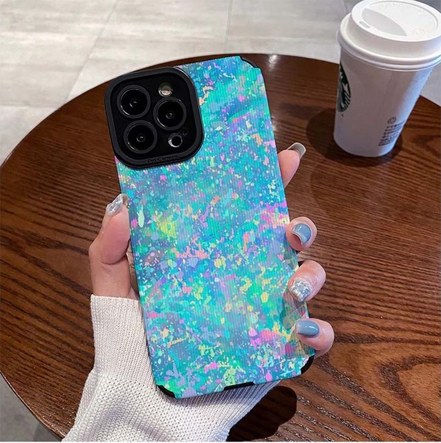 Bling Glitter Blue Color Printing TPU Artificial Leather Mobile Phone Cover Case for Iphone 6 7 8 X Xr Xs 11 12 13 14 15 16 17