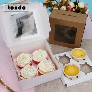 Tondo-caja de embalaje de papel para cupcakes, transparente, con ventana, 4 y 6 agujeros, gran oferta, venta al por mayor