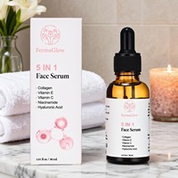 Sérum Visage Hydratant et Raffermissant 5-en-1 au Collagène Fermenté, Vitamine C, Vitamine E, Niacinamide et Acide Hyaluronique, Lissant les Rides