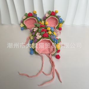 Coiffe à fleurs tricotée à la main pour poupées, 35 mm, rose, avec roses colorées et perles, accessoire décoratif pour cheveux - Product Image 3
