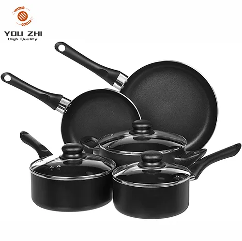 Basics Non-stick Cookware Set, Pots, Pans and Utensils - 15-piece Set Black Aluminum Alloy Stainless Steel Handle Spiral