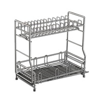 Égouttoir à vaisselle double niveau en acier inoxydable 304 pour évier de cuisine, avec organisateur d'ustensiles