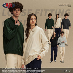 Camisetas Polo <span class=keywords><strong>de</strong></span> Manga Larga con <span class=keywords><strong>Cuello</strong></span> Camisero, Unisex, <span class=keywords><strong>de</strong></span> Gran Tamaño, Color Sólido, 340g, Algodón <span class=keywords><strong>de</strong></span> Alta Calidad - Product Image 1