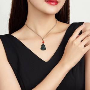 Pendentif en jadéite naturelle en forme de gourde, jade noir, bijoux unisexes pour femmes, design original, style chinois, cadeau avec certificat d'évaluation HT26 - Product Image 4