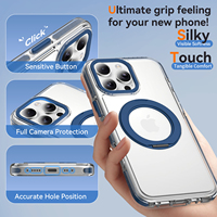 Étui de téléphone magnétique transparent Sanfeng avec protection à 360° °   Support rotatif antichoc en métal bleu avec protection d'objectif pour iPhone 16 Pro Max