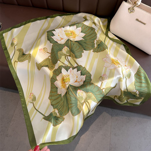2024 Floral Silk <strong>Scarf</strong> Women's Spring and Autumn <strong>Korean</strong> Style 70*70 Satin square <strong>Scarves</strong> - Product Image 2