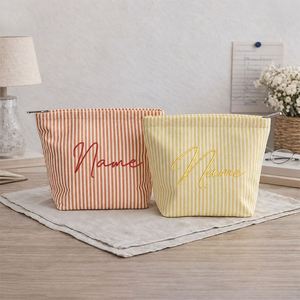 Custom Name Cosmetic Pouch | Bridesmaid Gift | Monogrammed Toiletry <b>Bag</b> Personalized Striped Makeup <b>Bag</b> - Product Image 3
