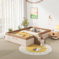 Muebles de Dormitorio Tapizados Resistentes a la Suciedad, Cama Infantil de Madera con Diseño de Dibujos Animados