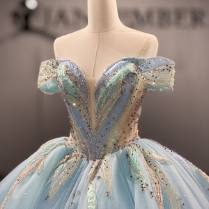 Dy8534 Blue Ball Gown Quinceanera Dress Sweep Train Modern Embroidery Lace Natural Solid For Teenagers Jancember - Product Image 3