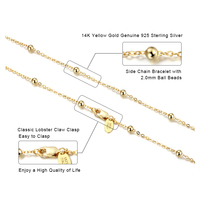 Ensemble de bijoux RINNTIN SC43 en argent sterling 925 italien, chaîne de style hip-hop en or 14 carats, chaîne à maillons en forme de boule de 1,0 mm, collier pour femmes