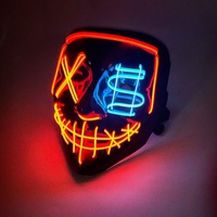 Masque d'horreur lumineux LED en plastique T-Worthy NOUVEAU pour fête d'Halloween, imprimé en typographie avec trous en V et yeux à double pointe EL