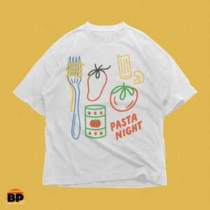 Maglietta Pasta Night in cotone unisex, abbigliamento casual, regalo per gli amanti della cucina, per cene e feste, per gli appassionati di cibo - Product Image 1