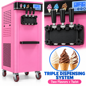 Máquina comercial de helado suave de pie, color rosa, 220V, control digital, triple dispensador con ruedas para cafeterías - Product Image 4