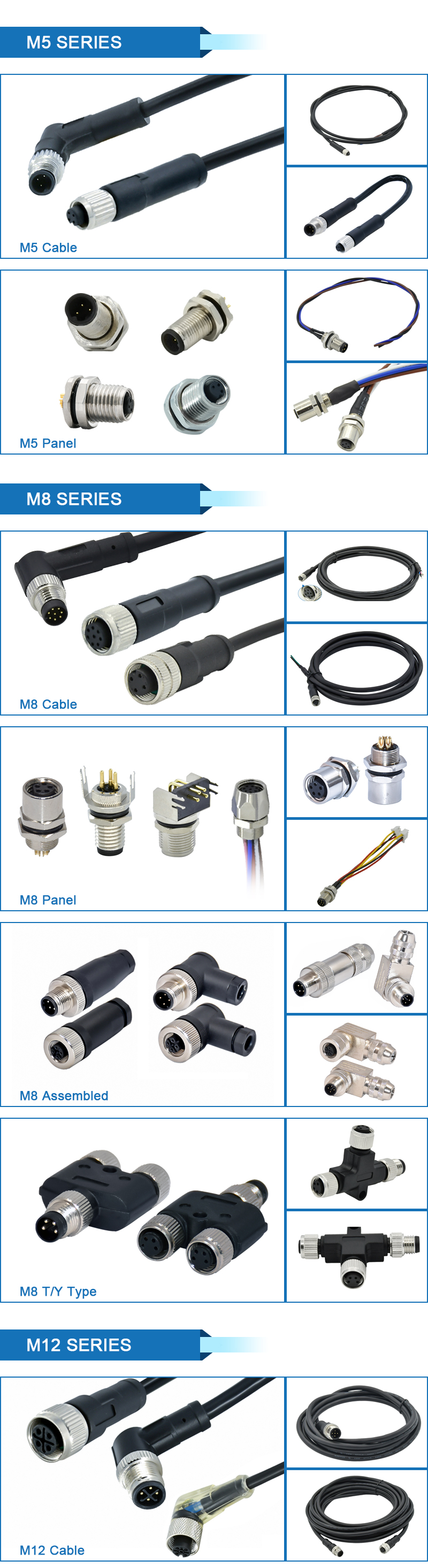 Rigoal PA66 M12 Waterproof Connector 3pin - 17pin Molding Cable Connector