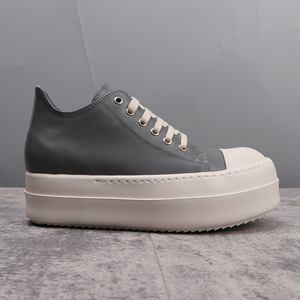 Chaussures plateforme de créateur pour hommes, baskets basses en cuir gris à semelle épaisse, chaussures tendance pour femmes, chaussures augmentant la taille de 6 cm - Product Image 2