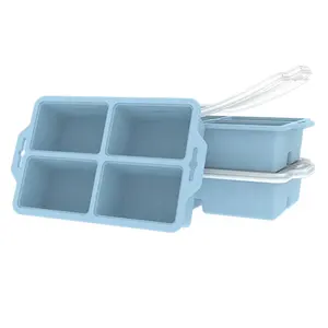 Custom Silicone Freezer stampi per alimenti grandi cubetti di ghiaccio vassoio zuppa contenitore in Silicone per alimenti e congelatore vassoio con coperchio