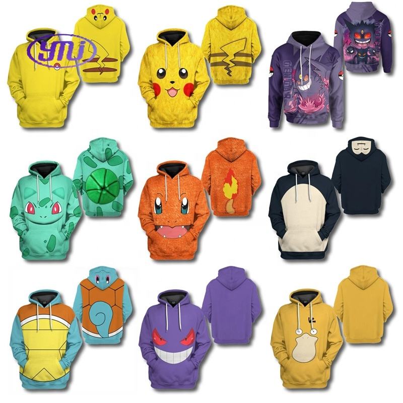 Anime Sweatshirt Pikachu WYZNB Anime Pikachu Hoodie 3D Print Blue