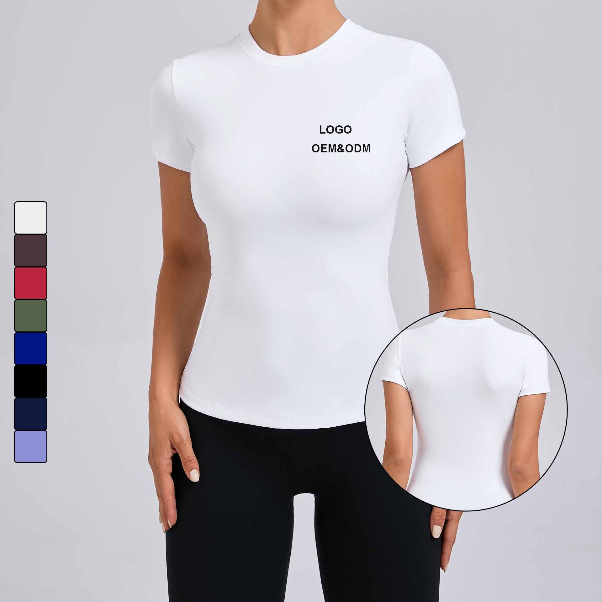 Women's Breathable Nylon T-Shirt Short Sleeve round Neck Yoga Top for Fitness & Running Seamless Design