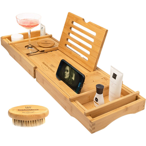 Bandeja de Baño Moderna de Bambú Natural de Cuatro Piezas con Brazos Extensibles y Patas Ajustables 70x23CM para Relajación en el Baño - Product Image 3