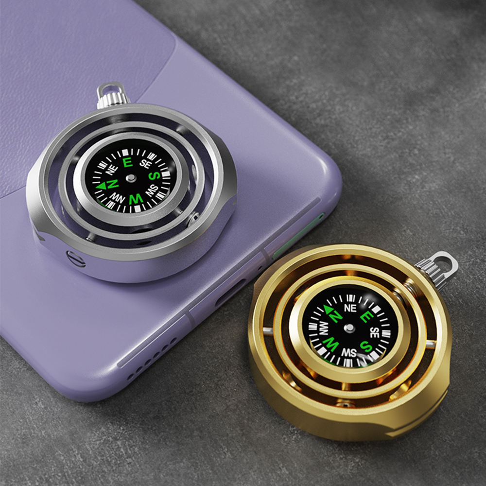 2025 TikTok New Kinetic Fidget Spinner Compass Fingertip Gyroscope Stress Relief Spinning Ring Toy Aluminium Alloy Lanyard Metal