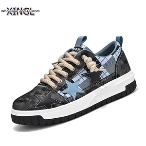PVC Wear Resistant Fashion Men Women Young Gingham Five-pointed Thick line Skate Shoes Basketball Style Sports Walking Shoes