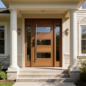 Puerta de Entrada de Madera Sólida para Villa de Lujo, Moderna, Antirrobo, con Vidrio, Resistente al Fuego, Impermeable e Insonorizada - Product Image 3