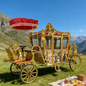 Royal Black Gold Horse Carriage With Crown <b>Ornament</b> And <b>Red</b> Interior For Special Transportation - Product Image 5