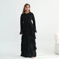 Nouvelle arrivée : vêtements islamiques Abaya pour femmes, robe musulmane avec manches longues à double couche et ourlet à volants, vêtements pour femmes