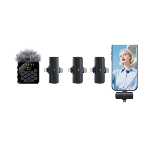QY66 4-Drag-1 Mini Wireless 1 Lavalier Microphone with 4 Receiver 2.4G Wireless Portable Lavalier Mic for Phone Vlog Recording
