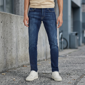 SMART SHINE ENTERPRISES Jeans de Mezclilla para Hombre, Corte Slim Fit, Pierna Recta, Lavado Oscuro, Algodón Medio, Transpirable, Decoración Vintage Personalizada - Product Image 4