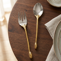 Ensemble de cuillères et fourchettes à salade en métal avec manche doré, élégant, pour la cuisine, vente en gros directe d'usine