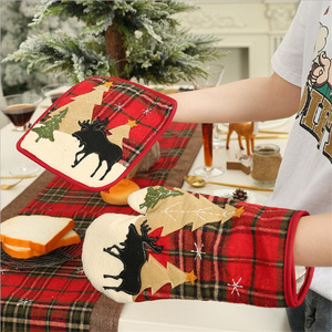 Decoraciones navideñas, apliques de tela a cuadros, guantes resistentes al calor, almohadillas para microondas, manteles individuales resistentes al calor, hogar - Product Image 1
