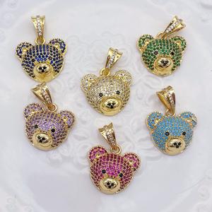 JML grosir 14K emas berlapis kuningan perhiasan mode geometris hewan jimat kristal beruang liontin untuk anak-anak kalung - Product Image 3
