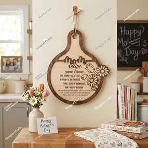 Ornements de cuisine créatifs en bois à suspendre, thème 'Recette de maman', pour la fête des Mères, artisanat transfrontalier, vente en gros - Product Image 2