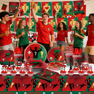 Ensemble de fournitures pour fête de football avec assiettes en papier, gobelets, serviettes et nappe à motif numéro 7 pour la journée de match, anniversaire ou décoration sur le thème du sport - Product Image 2