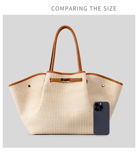 Bolso de Playa Tipo Dumpling de Diseño para Mujer, Color Sólido, Moda de Verano, Portátil, Gran Capacidad, Tejido a Mano con Paja y Poliéster - Product Image 5