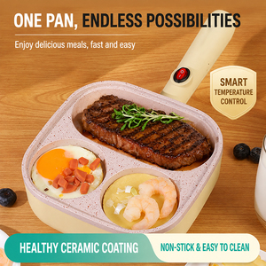 Sartén Eléctrica 3 en 1 Antiadherente de Metal para Desayunos, Sartén Dividida con Superficie de Fácil Desmolde para el Desayuno Diario - Product Image 1