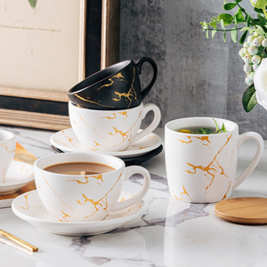 Ensemble de 2 tasses à cappuccino et soucoupes en céramique bleue réactive, café au lait, thé, moka, lave-vaisselle, passe au micro-ondes - Product Image 3