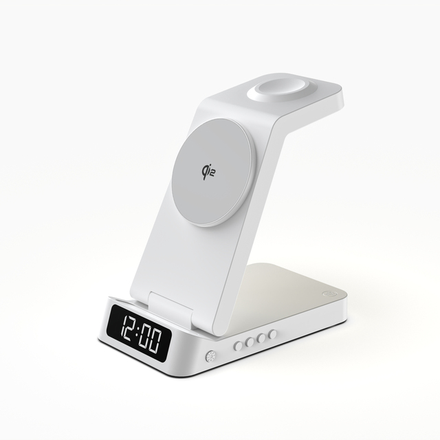 65W Foldable 3-in-1 Wireless Charger with Built-in Time Clock  Fast Charging Dock for IPhone,iWatch, & AirPods