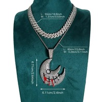 Collier chaîne cubaine en diamant sur mesure, en cuivre écologique, style sportif Hip-Hop, motif lune, style Dark Wind Ruffian