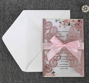 Juego de Invitaciones de Boda de Lujo en Oro Rosa con Corte Láser y Lazo Rosa Personalizado para Ceremonia de Compromiso - Product Image 3