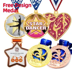 制造商定制免费设计金属3D明星奖牌体操舞蹈啦啦队奖牌